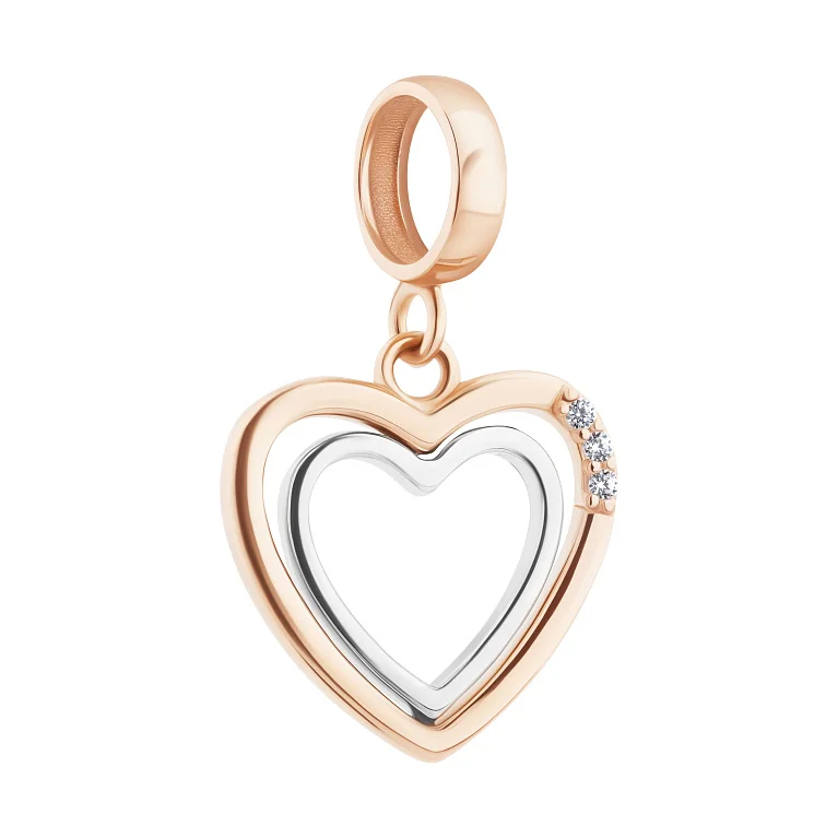 Подвес из комбинированого золота "Сердце двойное" с фианитами - 2135899