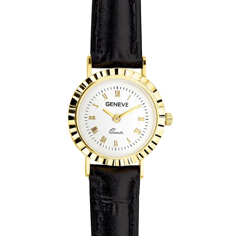 Наручний годинник "Geneve" з лимонного золота зі шкіряним ремінцем - 2181236