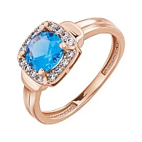 Каблучка з червоного золота з фіанітами та топазом - 2086307