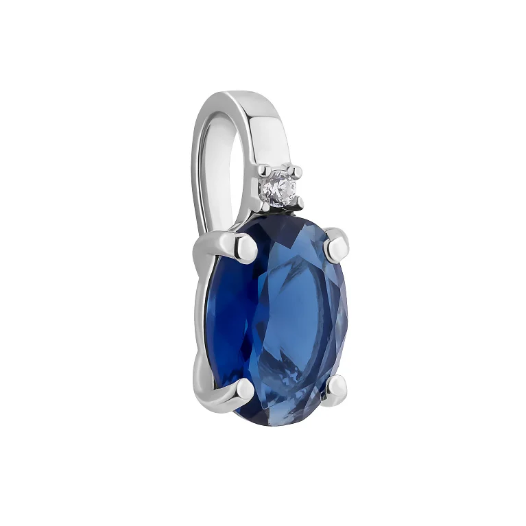 Подвес из серебра с сапфиром и фианитом - 2137804