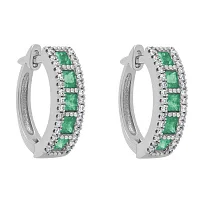 Серьги-кольца из белого золота с изумрудами и бриллиантами - 1771972