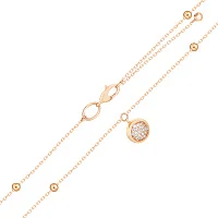 Кольє з круглим підвісом з червоного золота з фіанітами якірне плетіння - 1585211