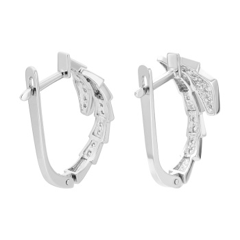 Серьги "Змея" с фианитами в белом золоте - 1628077