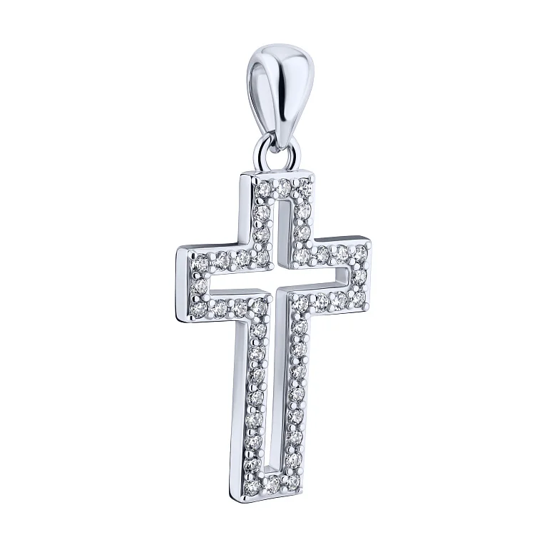 Декоративний хрестик зі срібла з фіанітами  - 2206377
