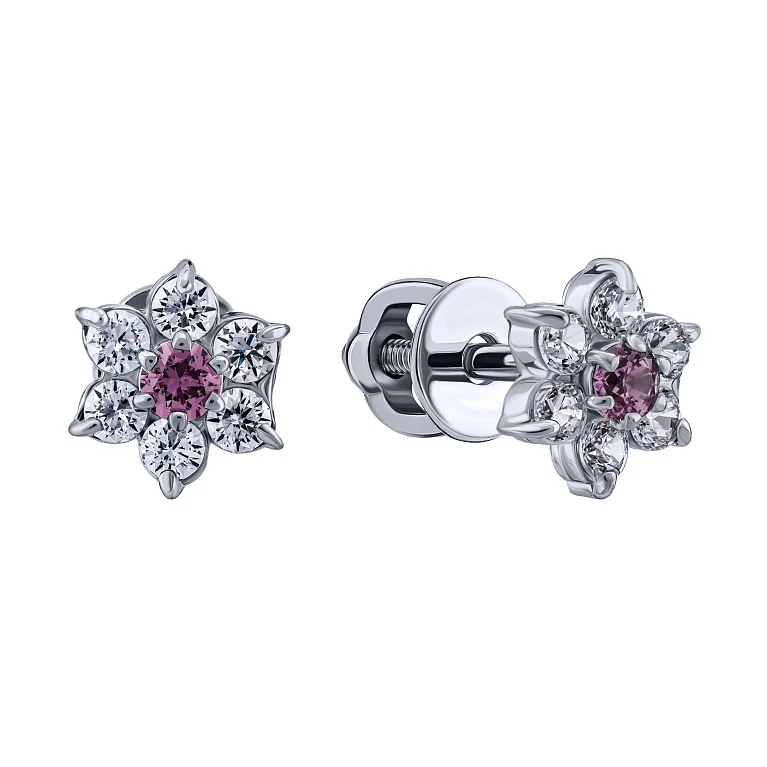 Серьги-пусеты "Цветок" в серебре с фианитами - 2095647