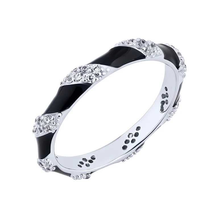 Фигурное серебряное кольцо "Волна" с фианитами и эмалью - 2084721