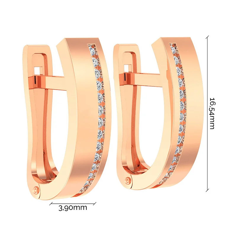 Сережки из красного золота с фианитом - 613751