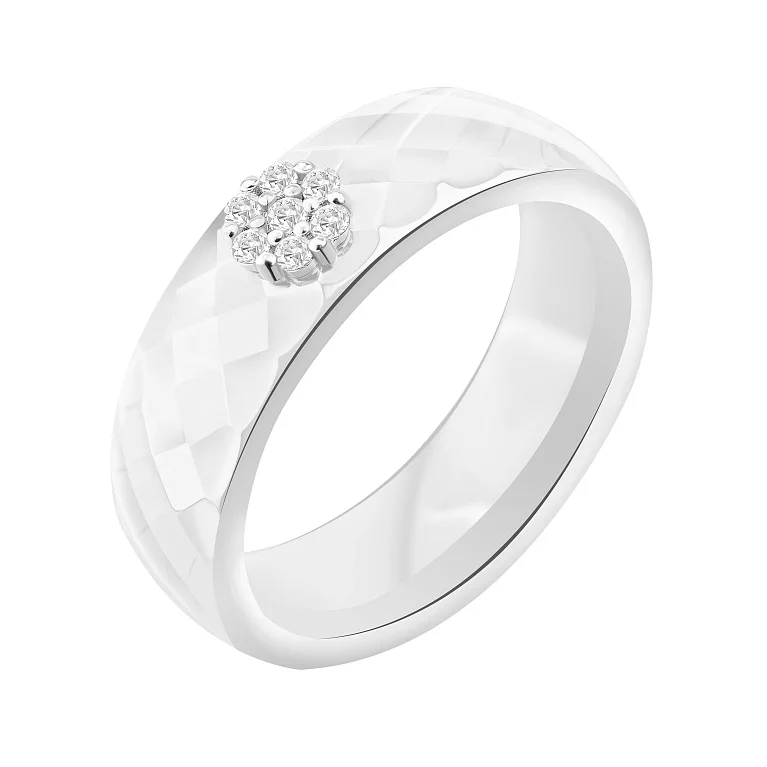 Каблучка "Квітка" із кераміки і білого золота з діамантами - 2126551