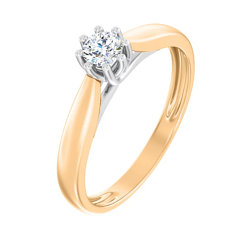 Каблучка для заручин з комбінованого золота з діамантом . Артикул К011097015: ціна, відгуки, фото – купити в інтернет-магазині AURUM