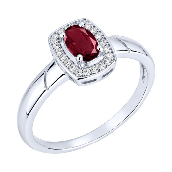 Серебряное кольцо "Квадрат" с рубином и фианитами - 2297425