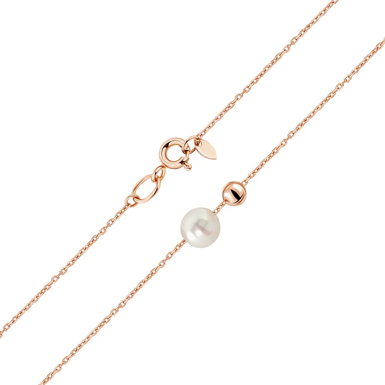 Ланцюжок з підвісами з червоного золота з перлиною плетіння якір - 2200237