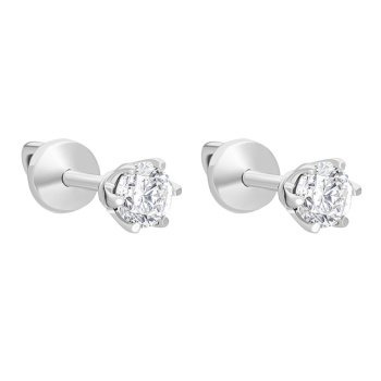 Серьги-гвоздики в белом золоте с бриллиантом - 1596523
