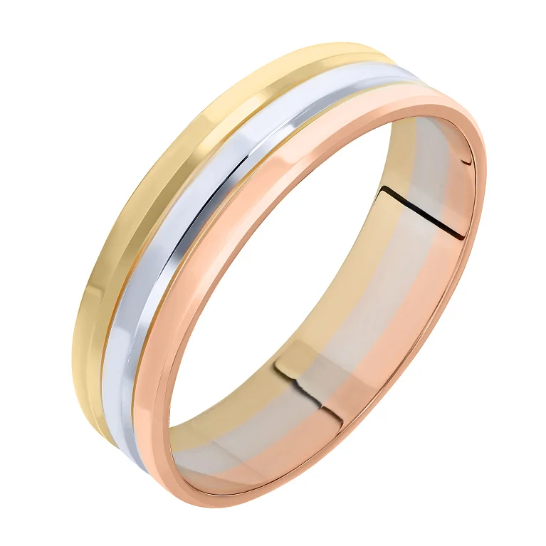 Обручка "Трініті" із комбінованого золотоа з фаскою - 2129539