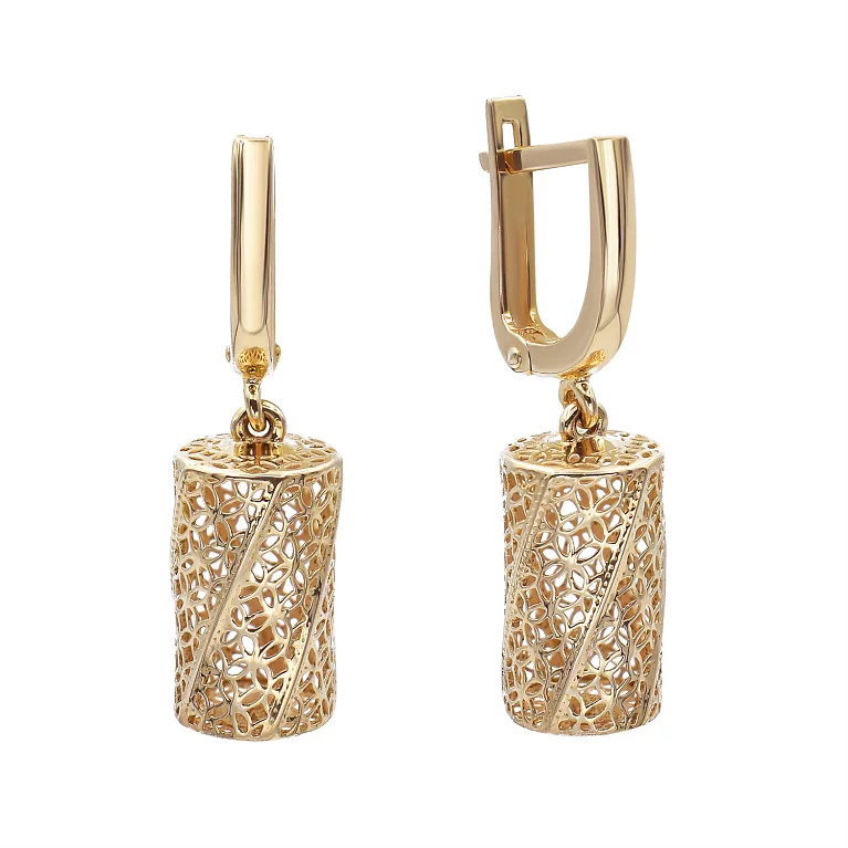 Золоті сережки з підвісами "Циліндри". Артикул EF-15: ціна, відгуки, фото – купити в інтернет-магазині AURUM