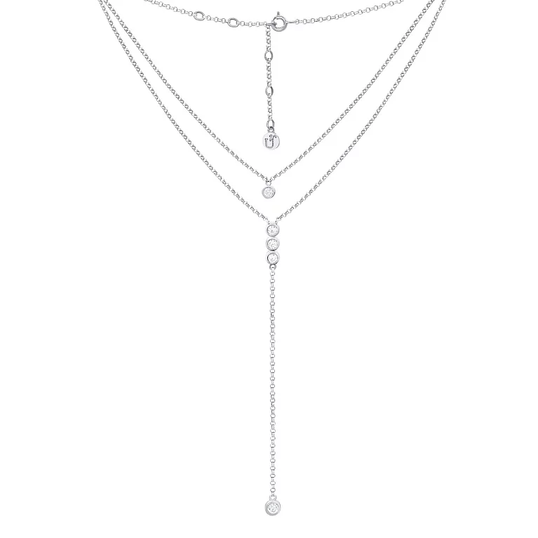 Серебряное колье-галстук с фианитами плетение якорное. Артикул 7507/6123\6sw: цена, отзывы, фото – купить в интернет-магазине AURUM