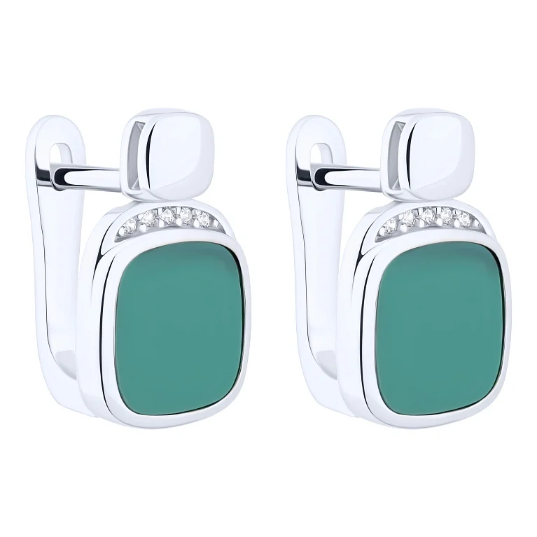 Геометричні сережки зі срібла з бірюзою та фіанітами  - 2193975