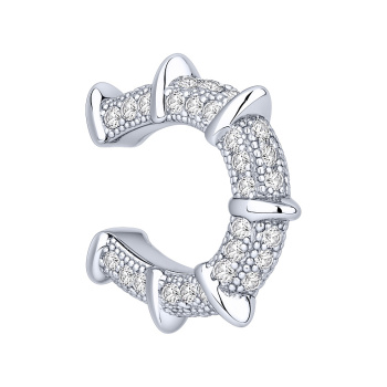 Серебрянная моносерьга-каффа "Подкова" с фианитами - 2296053