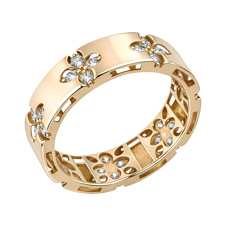 Кольцо "Цветы" из желтого золота с фианитами - 2134298