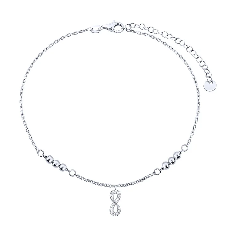 Серебряный браслет в двойном плетении с подвесом "Бесконечность" с фианитами - 2153380