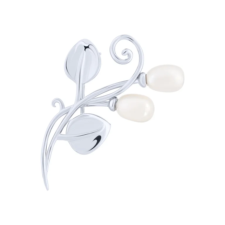 Брошка "Веточка" зі срібла з перлами  - 2131324