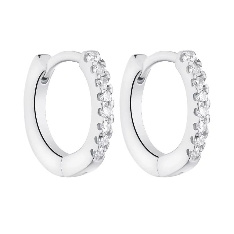 Срібні сережки-кільця з фіанітами. Артикул 7502/3244/10: ціна, відгуки, фото – купити в інтернет-магазині AURUM