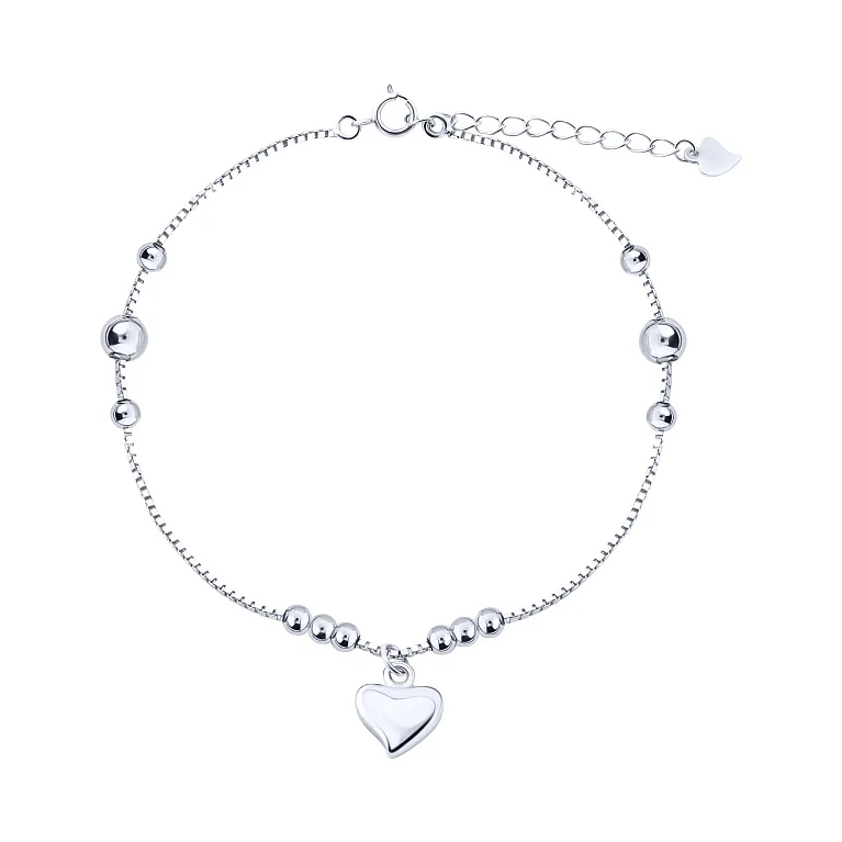 Серебряный браслет с подвесом "Сердце" плетение венецианское - 2153398