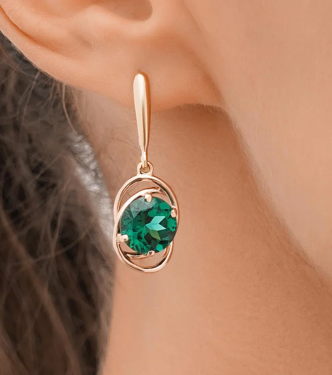 Сережки с подвесным турмалином из красного золота - 1615119