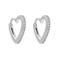 Стильні срібні сережки-кільця "Серце" з фіанітами - 1973364