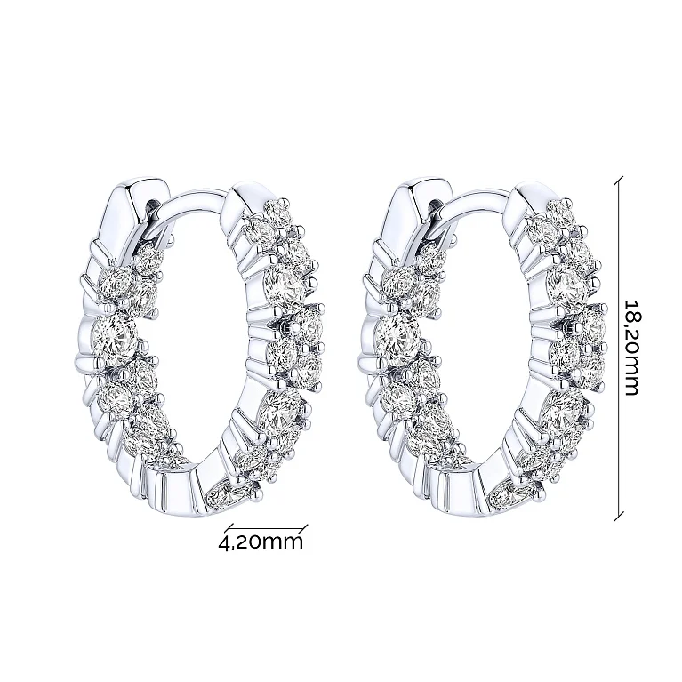 Сережки-кольца из серебра с фианитами  - 2257765