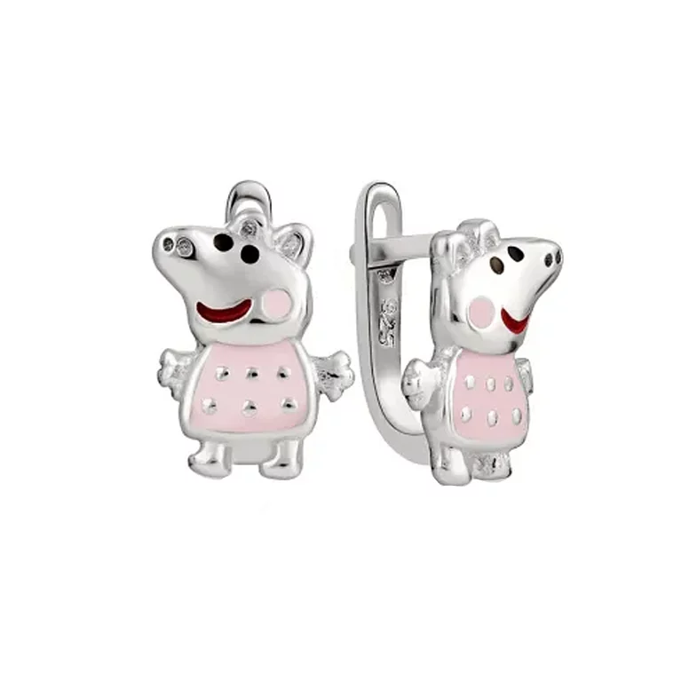 Срібні сережки "Свинка Пеппа" з емаллю. Артикул 7502/СК2/896/66: ціна, відгуки, фото – купити в інтернет-магазині AURUM