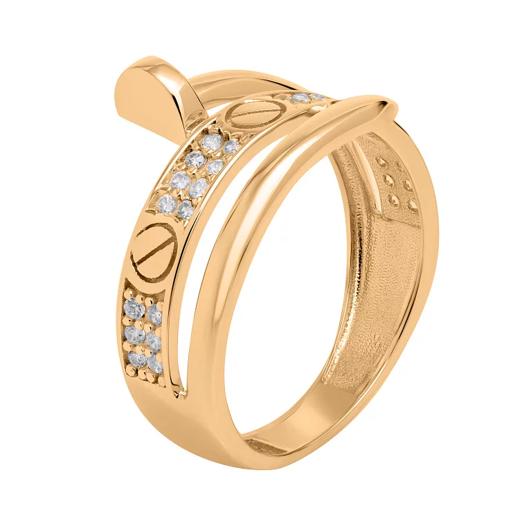 Золотое кольцо "Гвоздь" с фианитами. Артикул 212701701: цена, отзывы, фото – купить в интернет-магазине AURUM