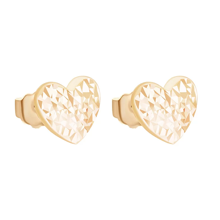 Сережки-гвоздики "Сердце" из красного золота. Артикул 109717: цена, отзывы, фото – купить в интернет-магазине AURUM