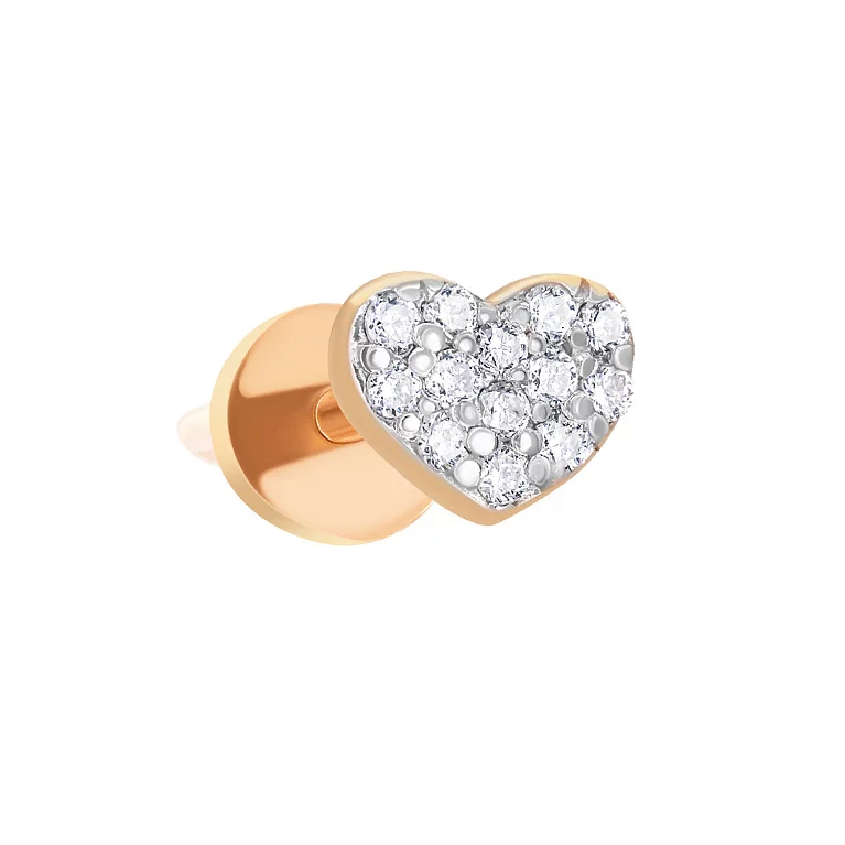Моно-сережка из красного золота с бриллиантами "Сердце". Артикул 2600502201: цена, отзывы, фото – купить в интернет-магазине AURUM