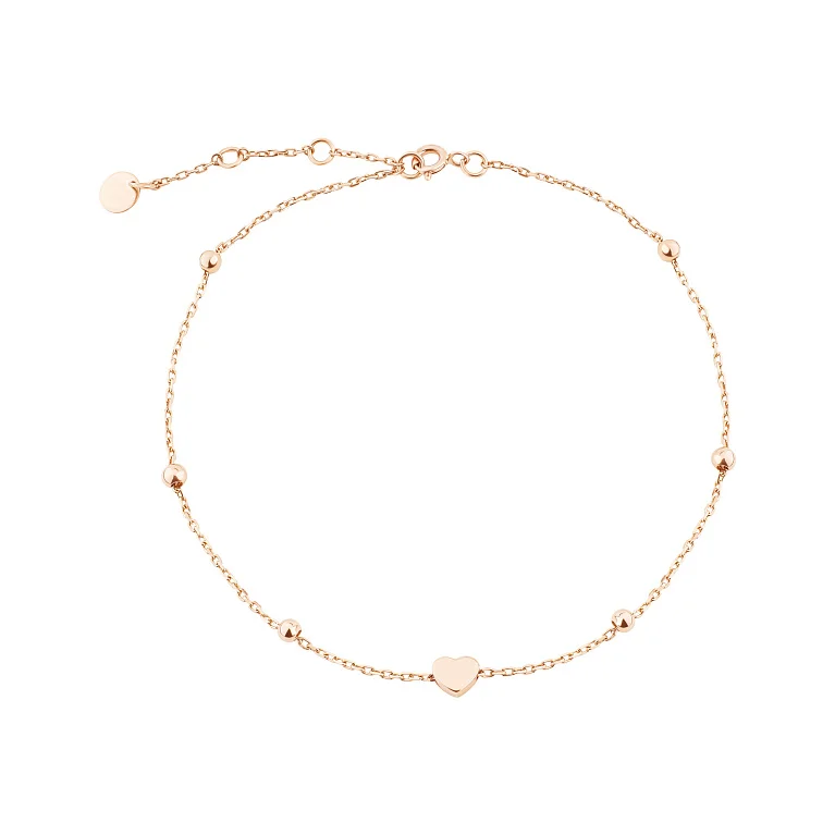Браслет з якірним плетінням "Серце" в червоному золоті - 2147070