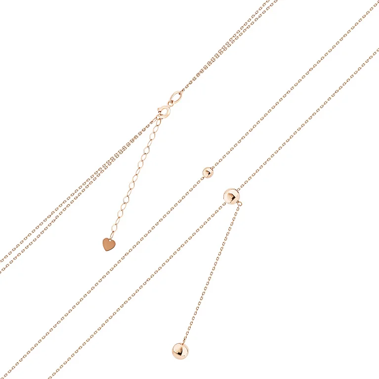 Подвійне кольє-краватка у червоному золоті з кульками плетіння якір - 2143015