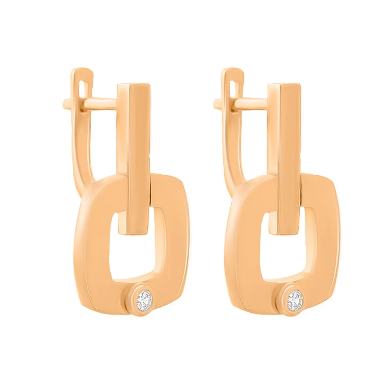 Сережки в червоному золоті з геометричною формою та фіанітом - 1609941