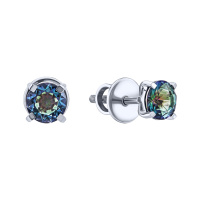 Серьги-гвоздики из серебра с мистик топазом - 1525185