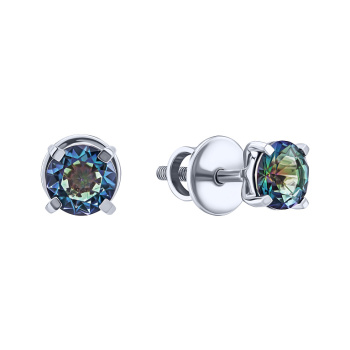 Серьги-гвоздики из серебра с мистик топазом - 1525185