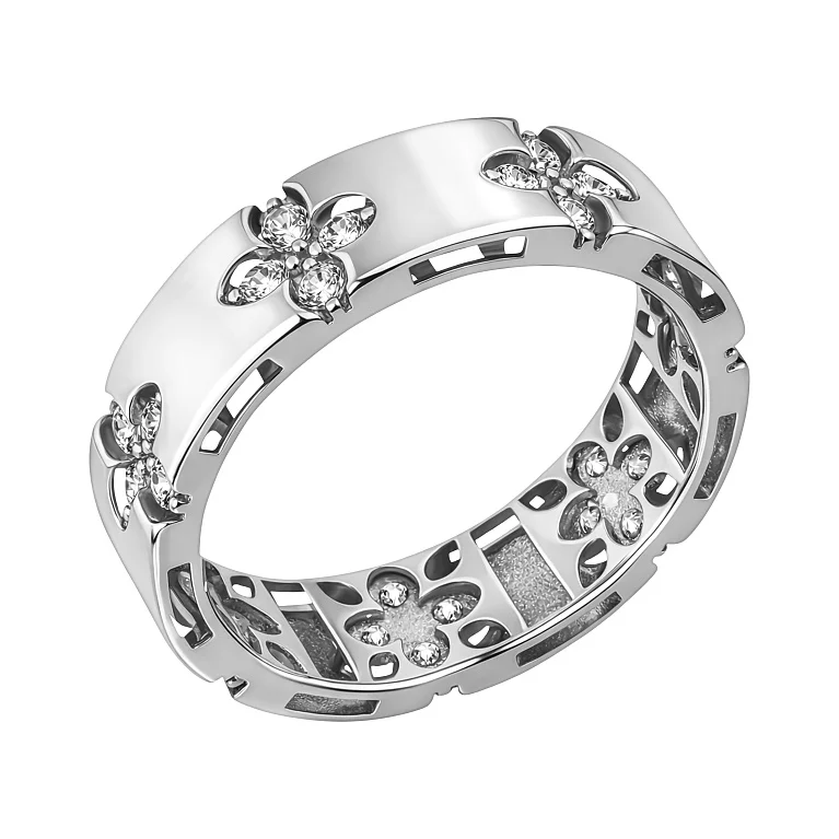 Каблучка "Квіти" із білого золота з фіанітами - 2134299