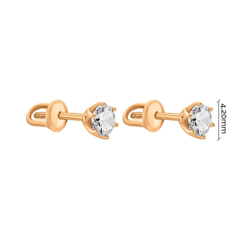 Серьги-гвоздики в красном золоте с фианитами - 1589153