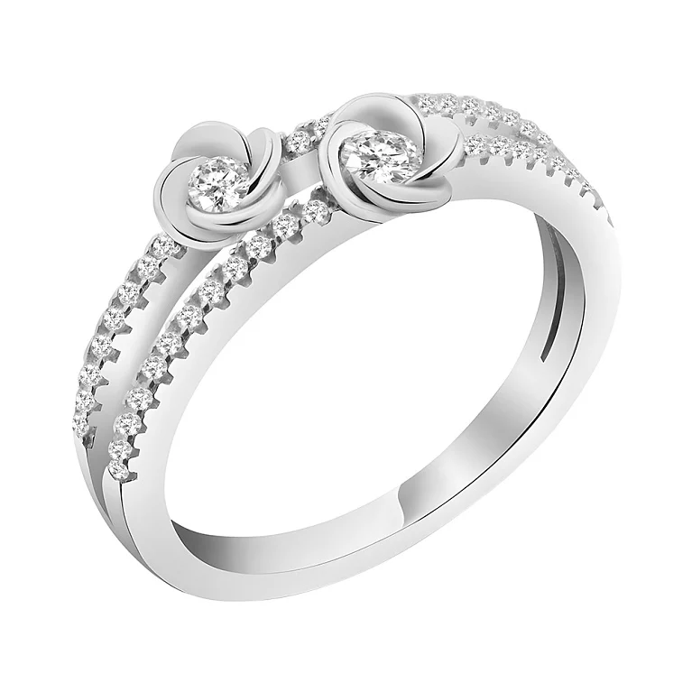 Двойное серебряное кольцо "Цветочки" с фианитами. Артикул 7501/5254: цена, отзывы, фото – купить в интернет-магазине AURUM