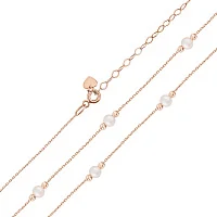 Кольє з червоного золота "Кульки" з алмазною гранню та перлами плетіння якір - 2102181