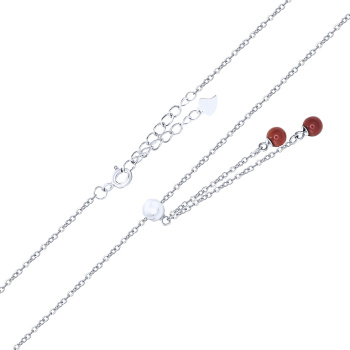 Серебряное колье-галстук якорного плетения с кораллами - 1644403