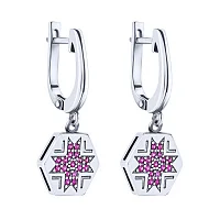 Серьги с подвесом из серебра с чернением и фианитами в этническом стиле - 2079325