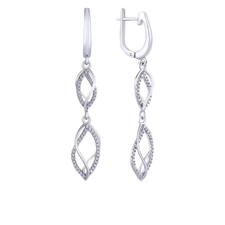 Срібні сережки з фіанітом і підвісами. Артикул 7502/82035б: ціна, відгуки, фото – купити в інтернет-магазині AURUM