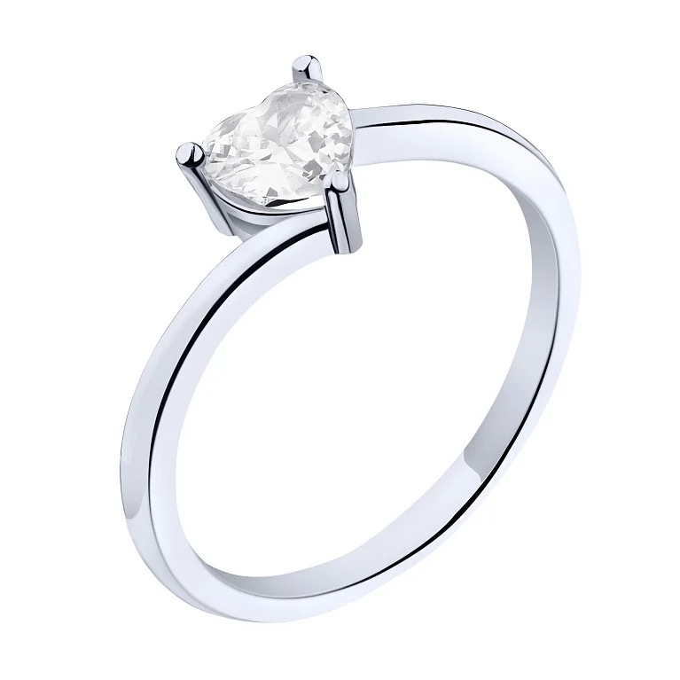 Срібна каблучка "Серце" з фіанітом - 2210993