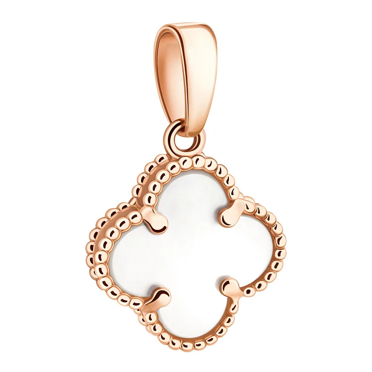 Підвіс "Конюшина" із червоного золота з перламутром - 2134611