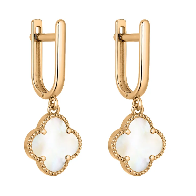 Серьги в красном золоте "Клевер" с перламутром - 2139281