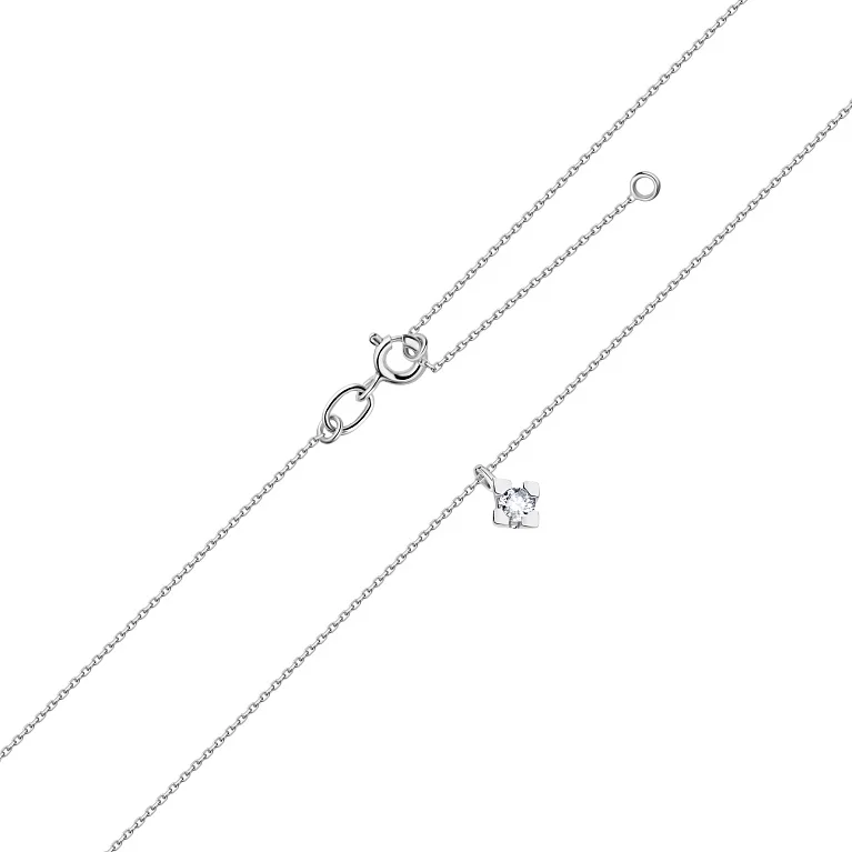 Ланцюжок із білого золота з підвісом і з діамантом у якірному плетінні - 2133977