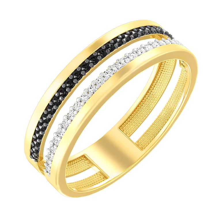Двойное кольцо из желтого золота с фианитами. Артикул 140767жч: цена, отзывы, фото – купить в интернет-магазине AURUM